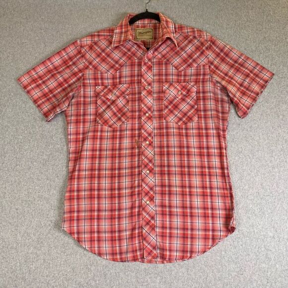 Wrangler Mens Size Large Western Button Front Shirt Red Plaid Short Sleeve - Picture 1 of 8